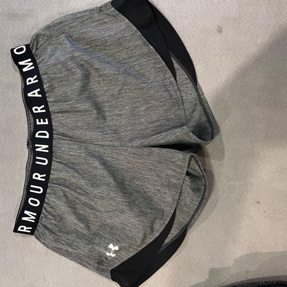 Under Armour Heathered Gray and Black Running Athletic Shorts
